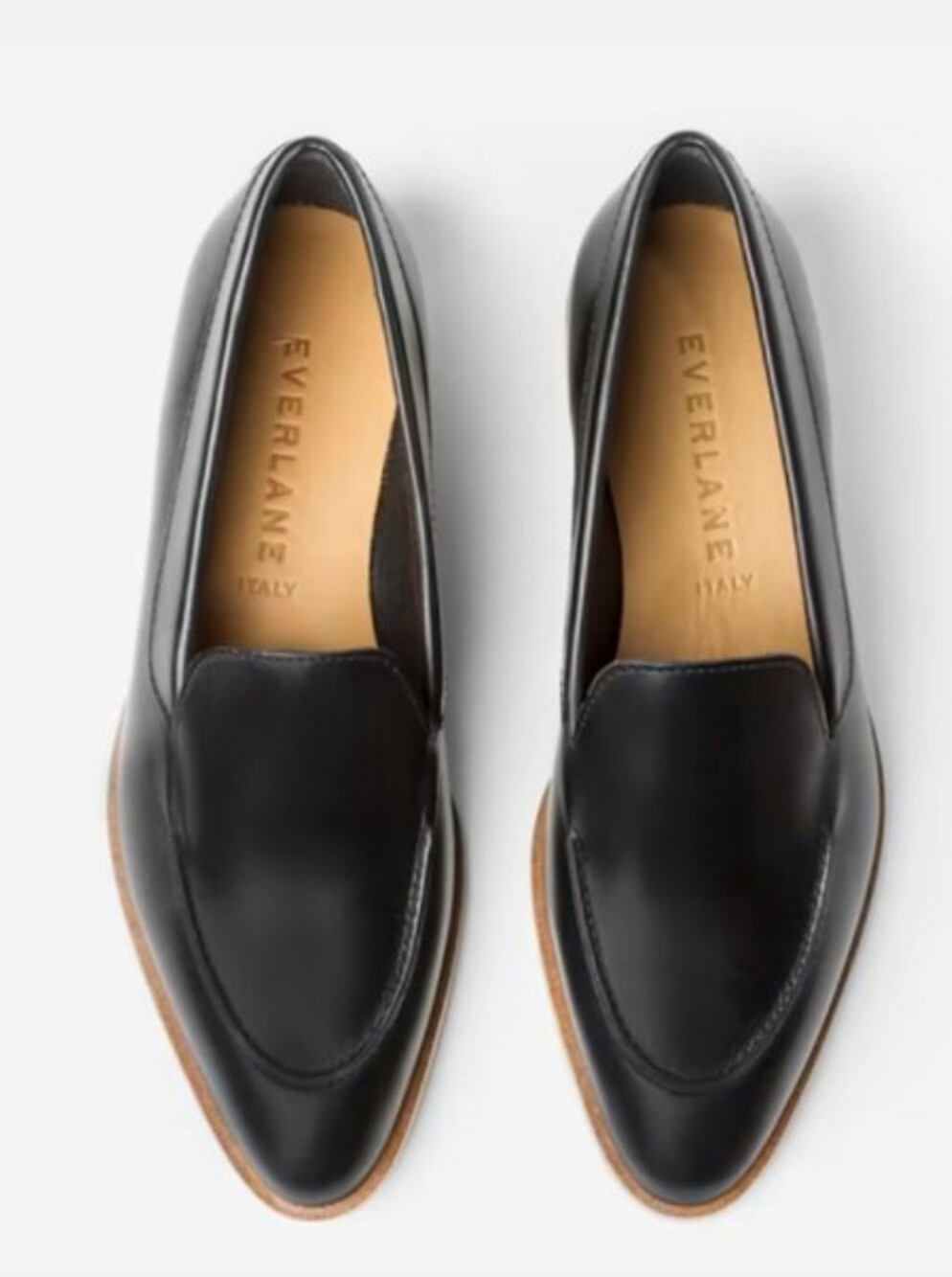 Everlane Black Leather Slip-On Loafers with Tan Sole Sz 7.5